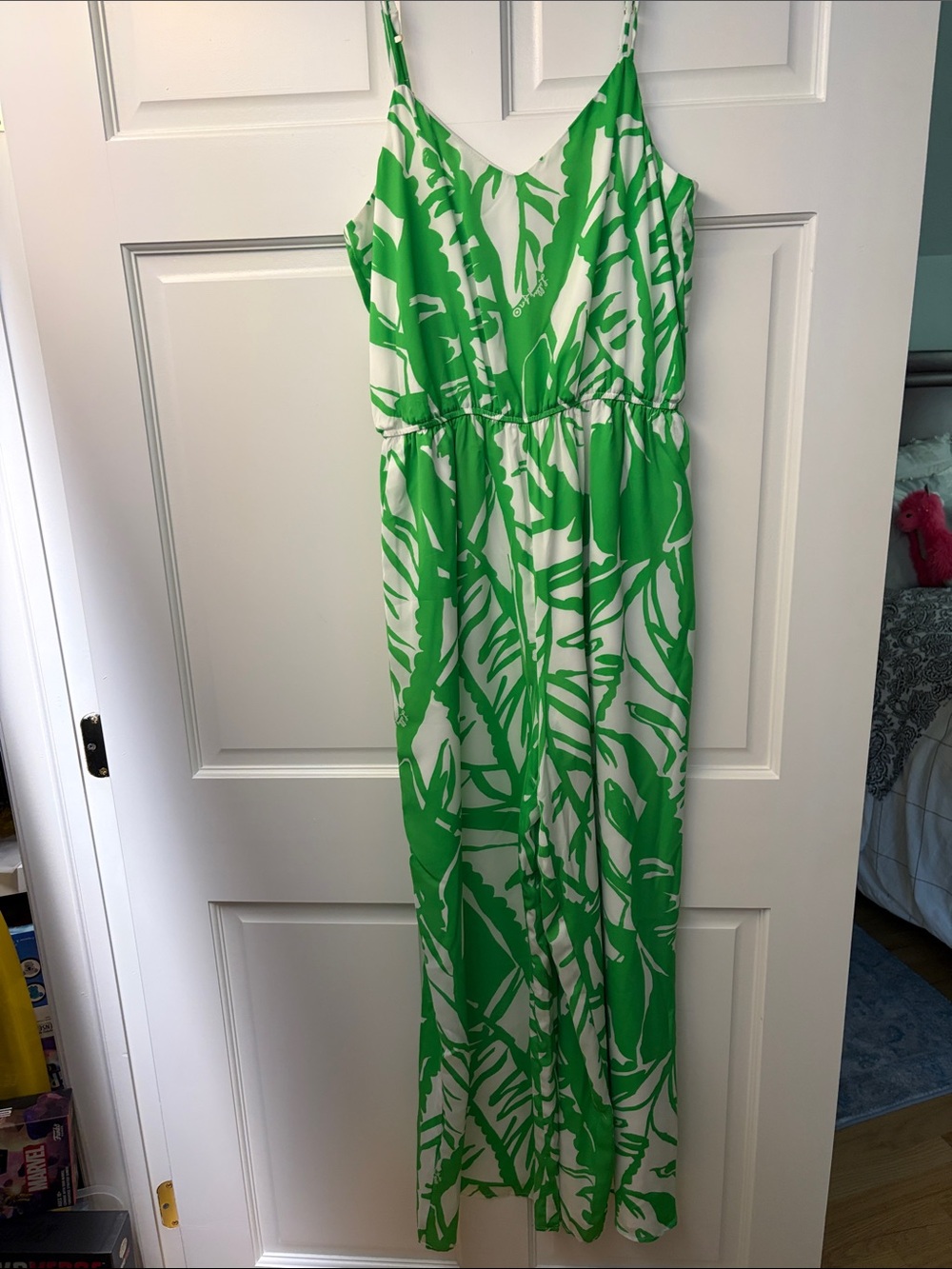 Lilly Pulitzer for Target Green and White Leaf-Print Spaghetti-Strap Jumpsuit, M